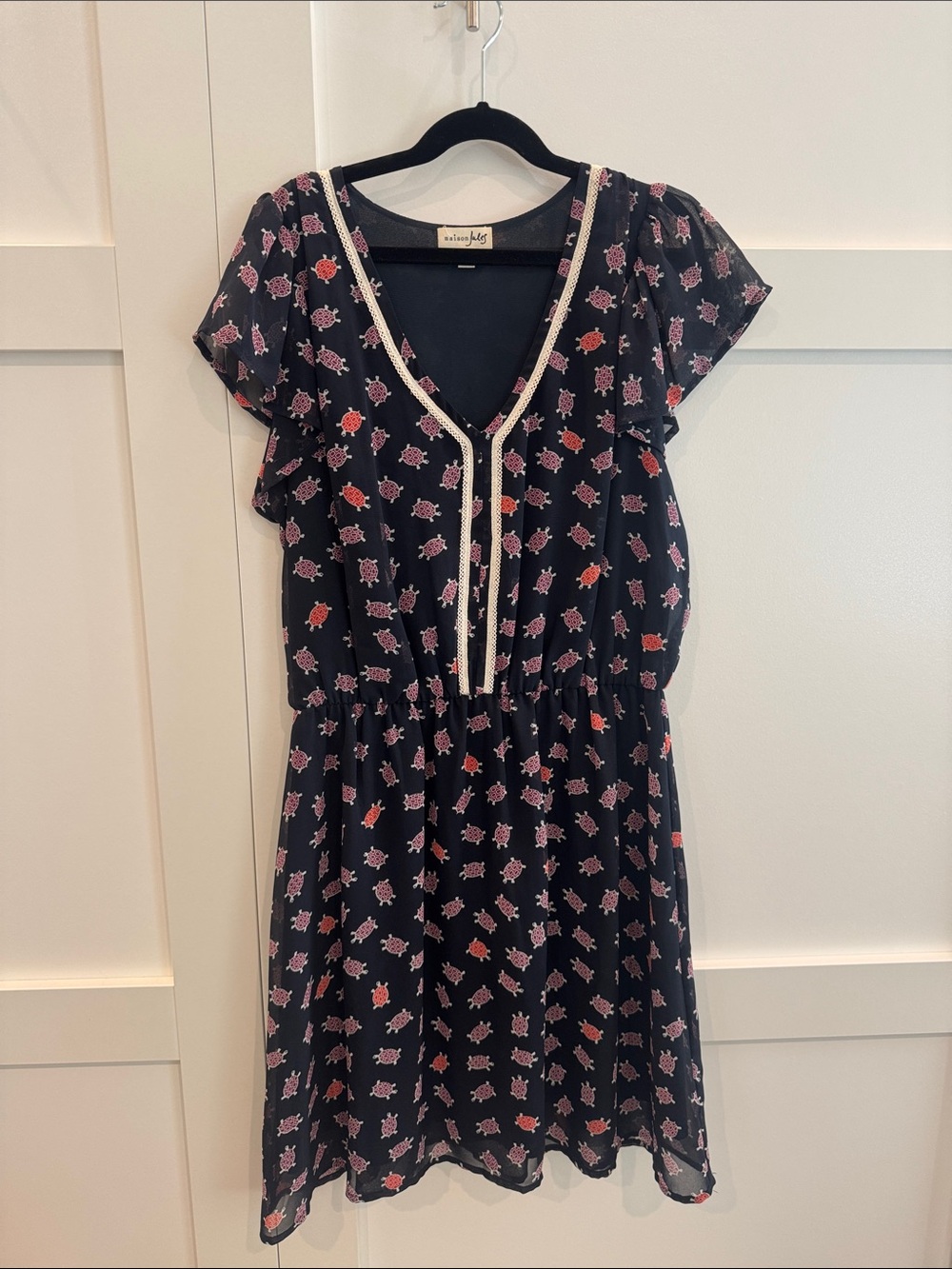 Maison Jules Black Dress with Pink & Red Floral Print